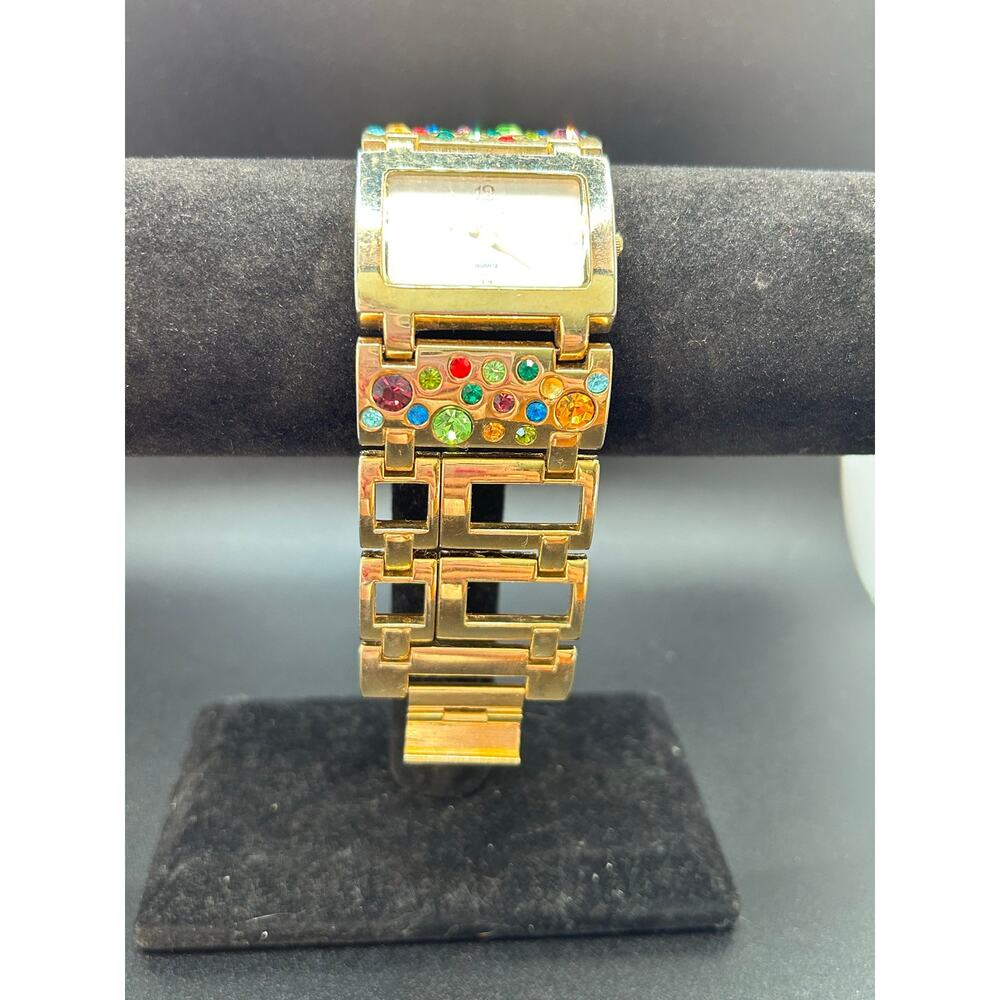 Suzanne Somers Gold Tone Crystal Bracelet Watch Multi-Color Rhinestone Dial - Picture 2 of 13